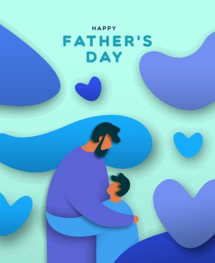 Kağıt babalar günü afiş kesilmiş baba ve oğlu kucaklama