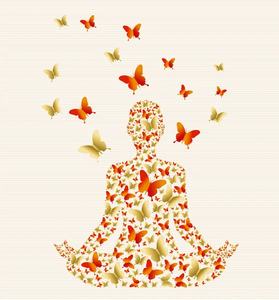 Frau posiert mit Schmetterling für Yoga-Lotus — Stockvektor