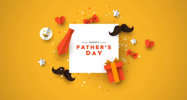 Fathers Day card of frame with paper holiday icons — Stock Vector