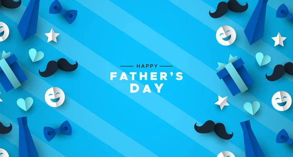 Tarjeta de felicitación del día de los padres de los iconos de papel papá azul — Vector de stock