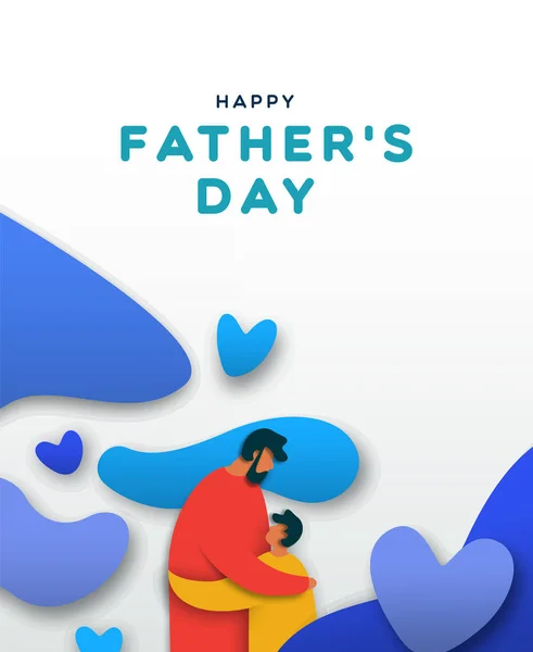 Fathers Day card of paper cut dad hugging kid — Stock Vector
