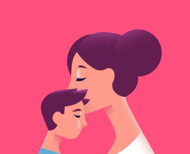 Anne ve çocuk aile aşk konsepti için öpüşme 