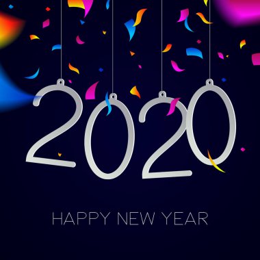 Konfeti ile Happy New Year 2020 tebrik kartı