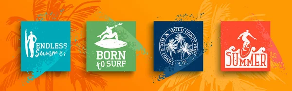 Verão temporada cartão conjunto de surf texto citações — Vetor de Stock