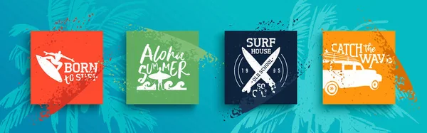 Set de tarjetas de felicitación Vintage Summer surf — Archivo Imágenes Vectoriales