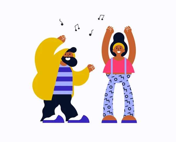 Feliz joven hombre y mujer bailando — Vector de stock