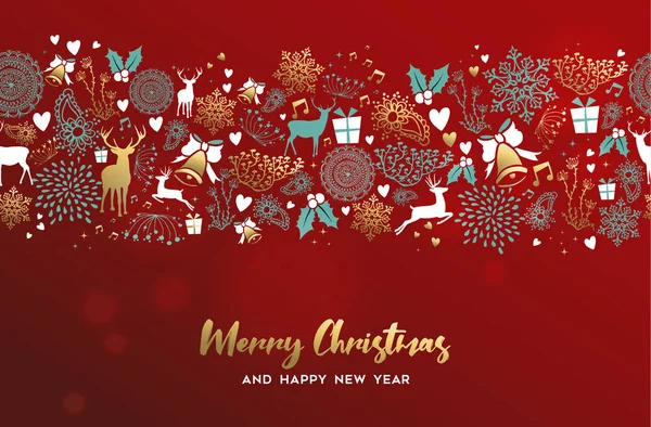 Kerstmis en Nieuwjaar Gouden herten ornament kaart — Stockvector