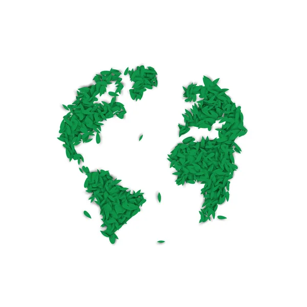 Natur-Weltkarten-Konzept aus grünen Blättern — Stockvektor