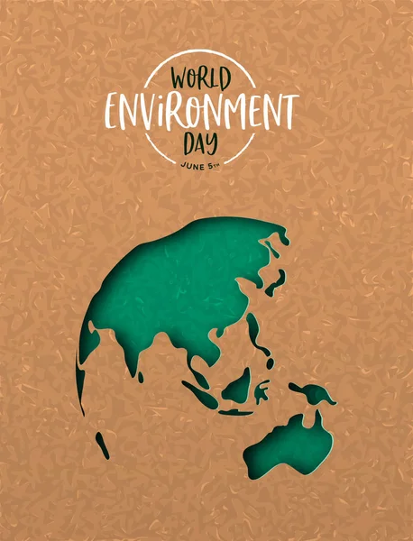 Día del Medio Ambiente tarjeta de recorte verde mapa de la tierra — Archivo Imágenes Vectoriales