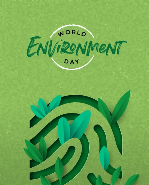 Carte Environment Day d'empreinte digitale verte découpée — Image vectorielle