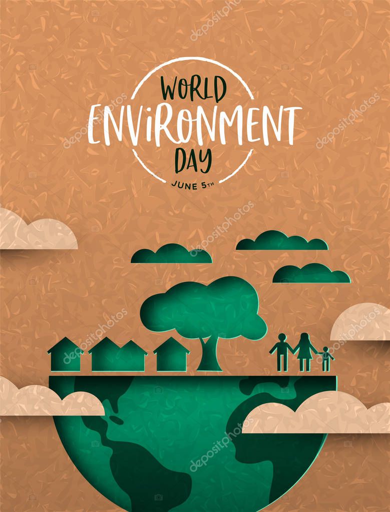 world environment day illustration of papercut earth map with eco city and people recycled paper cutout for planet conservation premium vector in adobe illustrator ai ai format encapsulated postscript wdrfree