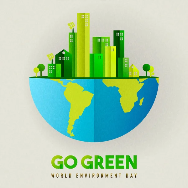 Environment Day card of green city and earth — Stock Vector