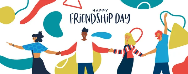 Friendship Day banner of diverse friends together — Stock Vector