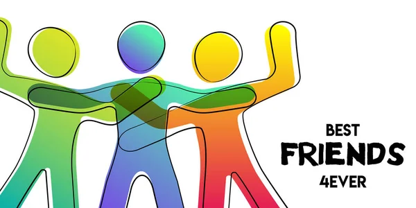 Najlepsza karta przyjaciół kolorowych Stick figura ludzi — Wektor stockowy