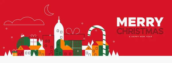 Banner de Navidad y Año Nuevo de la ciudad de invierno retro — Vector de stock