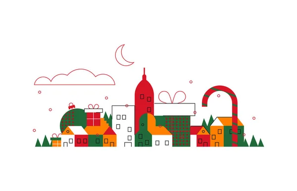 Concepto de ciudad de Navidad aislado en estilo de esquema — Archivo Imágenes Vectoriales