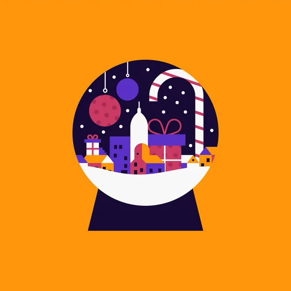 Bola de nieve de Navidad aislado concepto de ciudad — Vector de stock