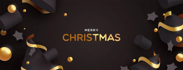 Weihnachtsbanner mit 3D-Schwarz-Gold-Dekoration — Stockvektor