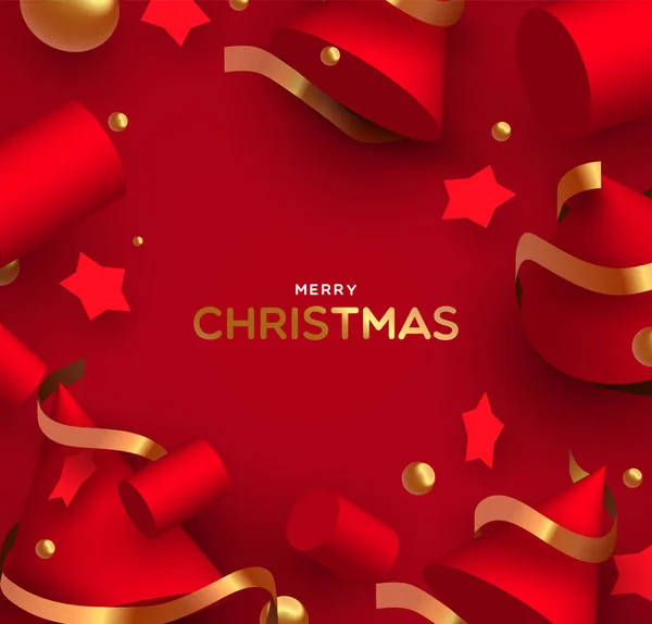 Χριστουγεννιάτικη κάρτα πολυτελείας ρεαλιστικά 3D κόκκινα σχήματα — Διανυσματικό Αρχείο