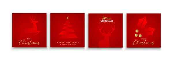 Christmas and New Year red papercut card collection — Stock Vector