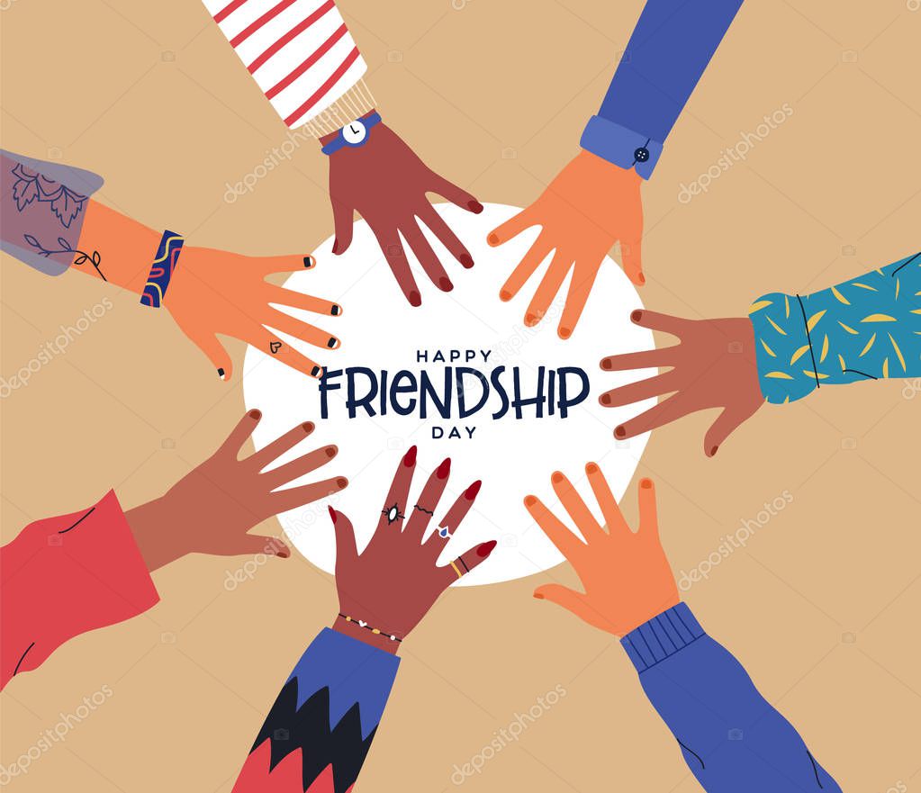 Friendship Day card of diversity people hands