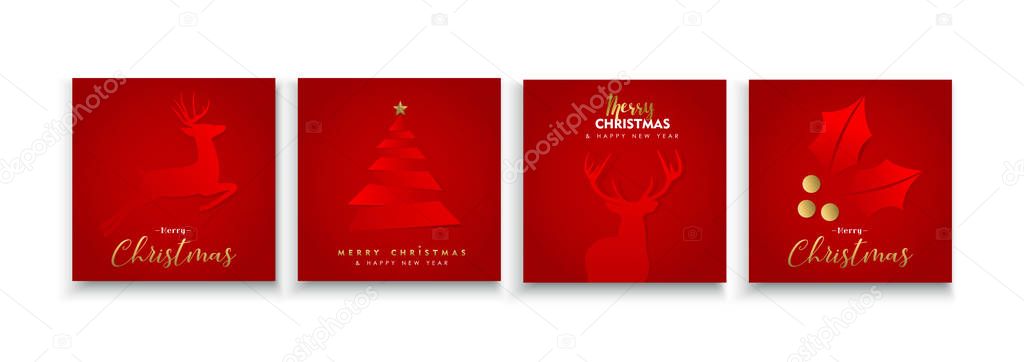 Christmas and New Year red papercut card collection