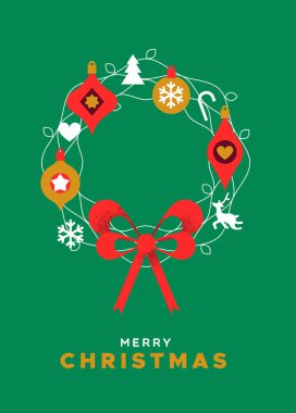 Şenlikli tatil çelenk Merry Christmas kartı