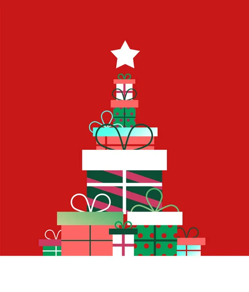 Concepto de árbol de Navidad hecho de regalos retro — Vector de stock