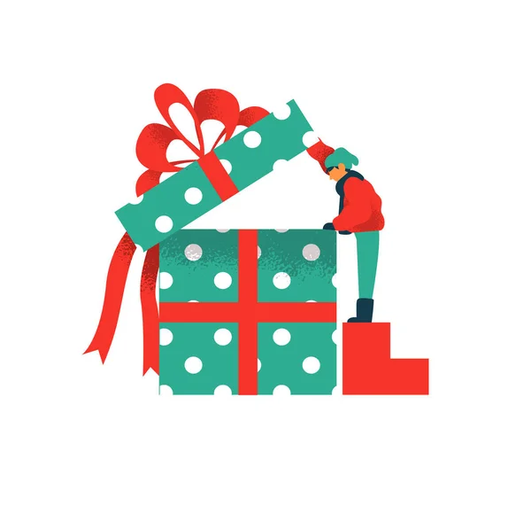 Concepto de caja de regalo de Navidad de regalo de apertura de niño — Vector de stock
