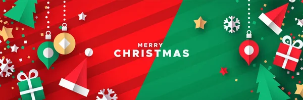 Bannière de Noël d'ornements de vacances découpés sur papier — Image vectorielle