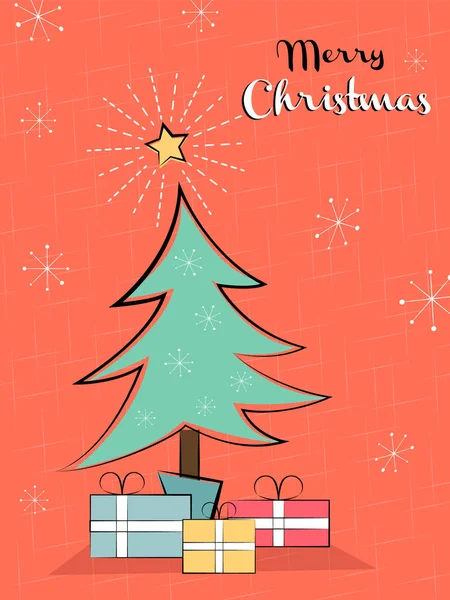ヴィンテージ松の木のレトロなクリスマスカード — ストックベクタ