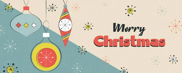 Veselý Vánoční Pozdrav Retro Vybavuju Visuté Ozdobná Období Pozadí Webového — Stockový vektor