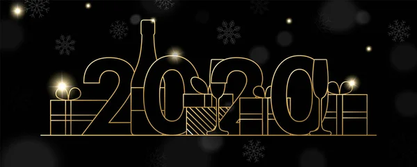 Ano Novo 2020 banner de decoração de festa de linha de ouro —  Vetores de Stock