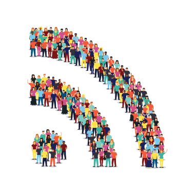 Wifi internet simgesi şeklinde farklı kişi grubu