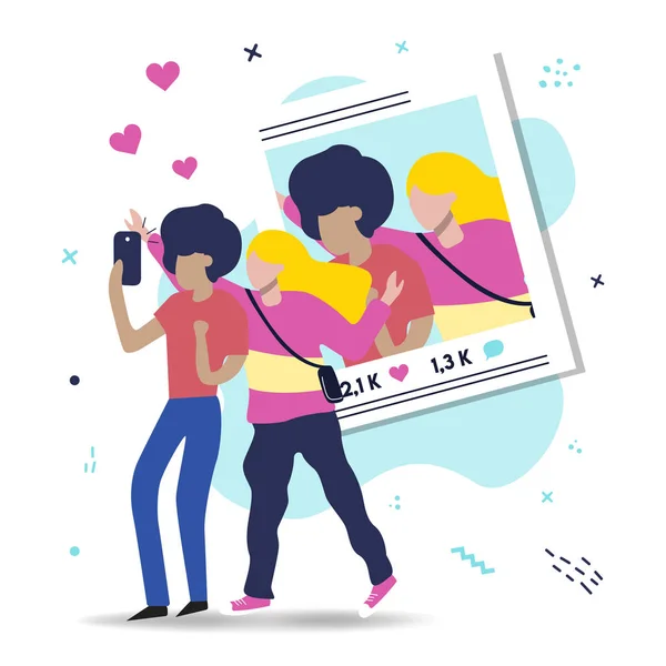 Dos amigas hablando foto selfie en el teléfono — Vector de stock