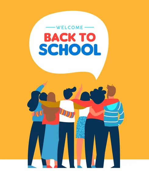 Back to school diverse student friend group card — Stock Vector