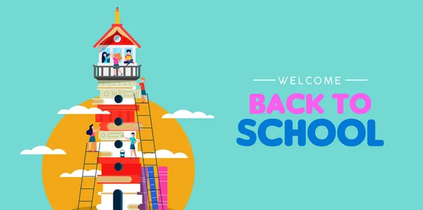 Zurück zur Schule des Kinderbuchturms — Stockvektor