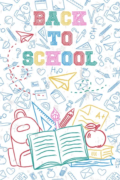 Çocuk doodle ile okul renkli sırt çantası geri — Stok Vektör