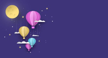 Tatlı kağıt kesikli sıcak hava balonu arka planı geceleri