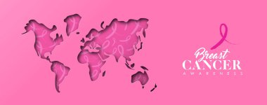 Göğüs kanseri farkındalığı pembe kağıt kesim dünya haritası