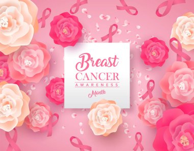 Göğüs kanseri farkındalığı kağıt kesimi pembe gül çiçeği