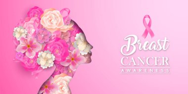 Göğüs kanseri farkındalık kartı kesimi çiçek kadın.