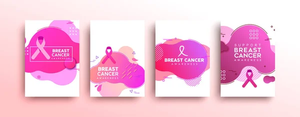 Set di carte rosa astratte per la consapevolezza del cancro al seno — Vettoriale Stock