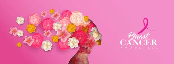 Borstkanker bewustzijn papercut vrouw bloem hoofd — Stockvector