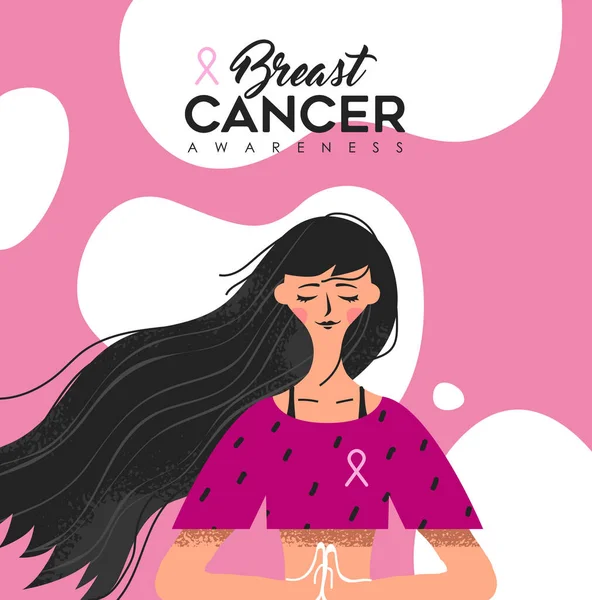 Brustkrebs-Aufklärungskarte glückliches junges Mädchen — Stockvektor
