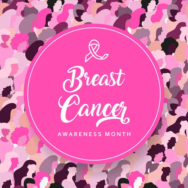 Brustkrebs Bewusstsein vielfältige rosa Frauen Karte — Stockvektor