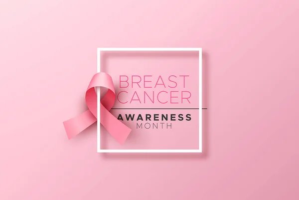 Conciencia del cáncer de mama 3d marco de cinta de seda rosa — Vector de stock