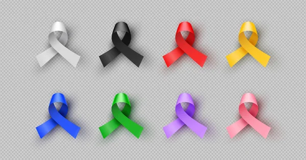 Ensemble isolé coloré de ruban de sensibilisation au cancer 3D — Image vectorielle