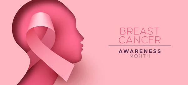 Bröstcancer medvetenhet papercut kvinna rosa band — Stock vektor