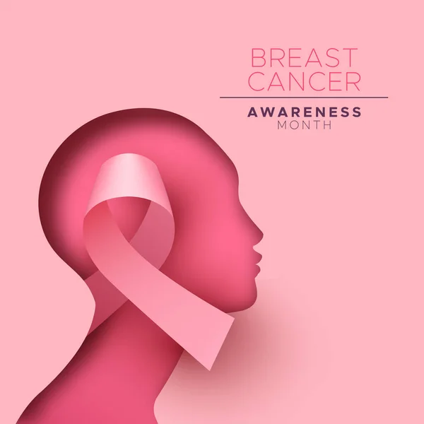 Consciência do câncer de mama papercut mulher fita rosa — Vetor de Stock